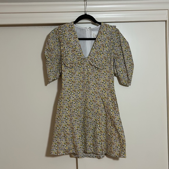 NEW Anthropologie Short-Sleeve Collared Printed Mini Dress, Yellow, Size 8 - Picture 8 of 9